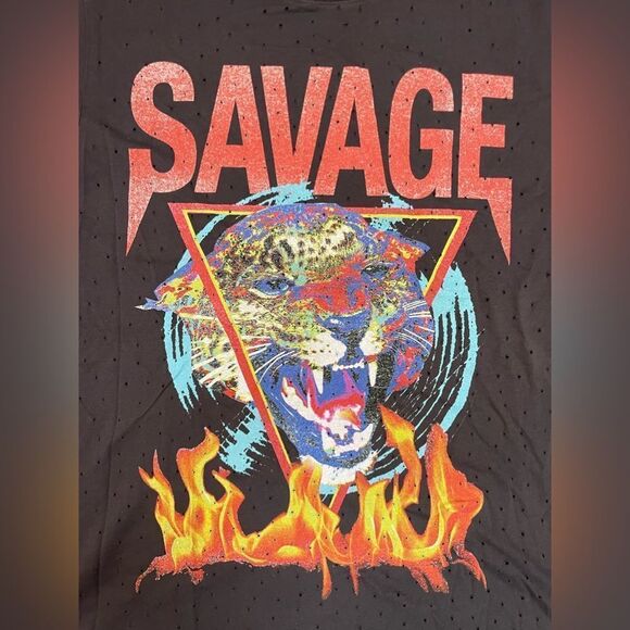 Guess Savage Graphic T-shirt Men Slim Fit XL Black Distressed - Picture 2 of 6